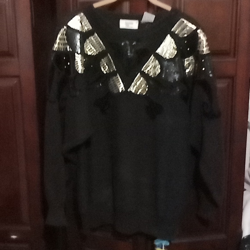 BLACK BONNIE AND BILL BY HOLLY DECORATIVE WOMENS SWEATER  80s - VINTAGE STYLE